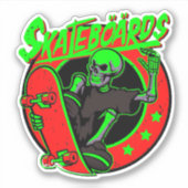 Skateboard Skeleton Red Green 4-inch Kus Cut Vinyl Sticker (Voorkant)