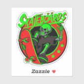 Skateboard Skeleton Red Green 4-inch Kus Cut Vinyl Sticker (Vel)