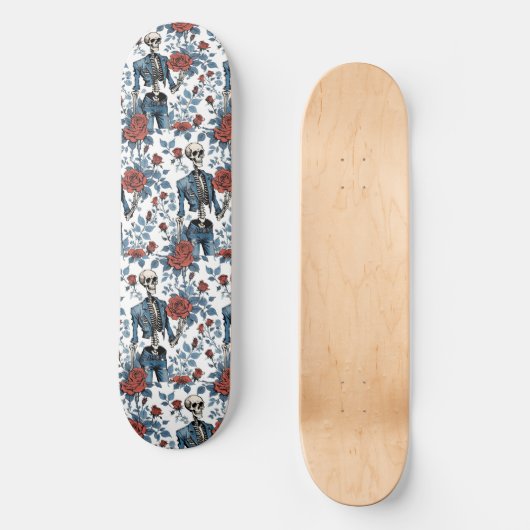 Skateboard Skeletos à la mode en Veste Jean avec Rose (Recto)