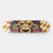 Skateboard Ski À damiers Retro Golden Rainbow Lion (Horz)