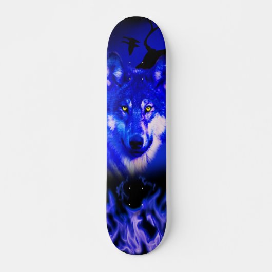 Skateboard Ski+Loup+Animal+Aquarelle+vert+bleu (Devant)