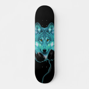 Skateboard Ski+Loup+Animal+Aquarelle+vert+bleu+mode