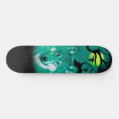 Skateboard Ski+Wolf+Aquarelle+vert+bleu+moderne (Horz)