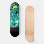 Skateboard Ski+Wolf+Aquarelle+vert+bleu+moderne (Recto)