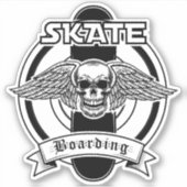 Skateboard Skull Black White 4-inch Kus Cut Vinyl Sticker (Voorkant)