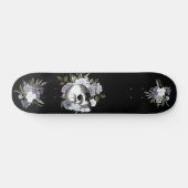 Skateboard Skull Goth Black White Floral Flower (Horz)