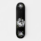Skateboard Skull Goth Black White Floral Flower (Devant)