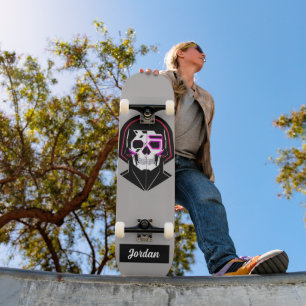 Skateboard Skull head with helmet custom name