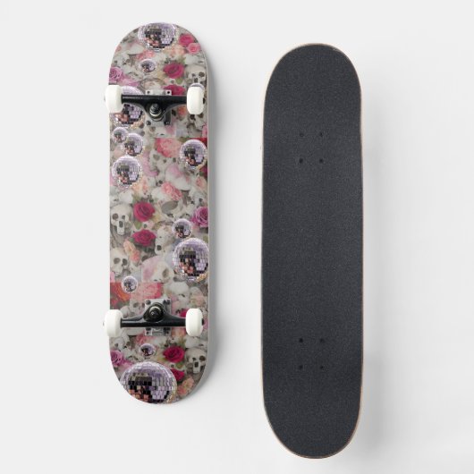 Skateboard Skuls Rose et boules Disco Rose (Recto)