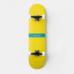 Skateboard Solide Jaune, Turquoise foncé Nom du ruban Monogra