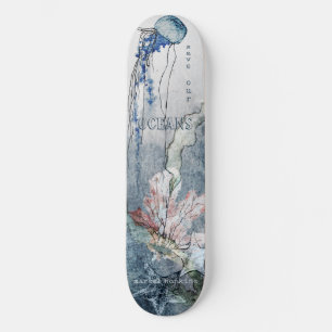 Skateboard Sous la mer Créatures aquarelle scène