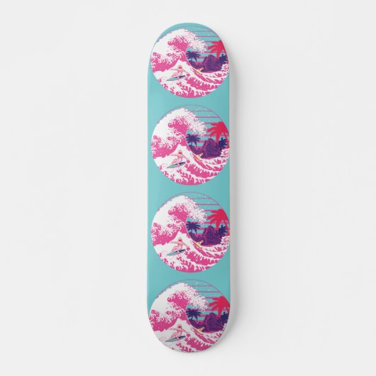 Skateboard Spaceman surfant La Grande vague rose (Devant)