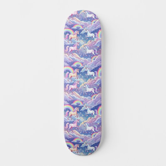 Skateboard Sparkly rainbow and unicorns on clouds (Recto)