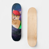 Skateboard Spatiale chat avec casquette et sac à dos (Recto)
