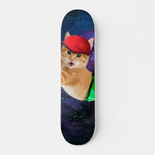 Skateboard Spatiale chat avec casquette et sac à dos (Devant)