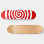 Skateboard Spirale de cercle abstrait blanc sur rouge (Horz)
