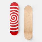 Skateboard Spirale de cercle abstrait blanc sur rouge (Recto)