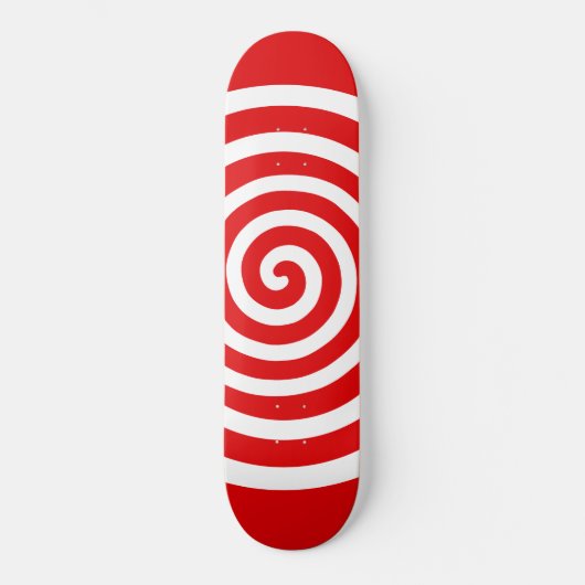 Skateboard Spirale de cercle abstrait blanc sur rouge (Recto)