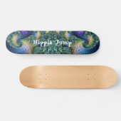 Skateboard Spirales d'Art Fractal Vert Bleu et Trick de Patin (Horz)