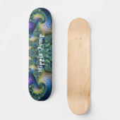Skateboard Spirales d'Art Fractal Vert Bleu et Trick de Patin (Recto)