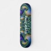 Skateboard Spirales d'Art Fractal Vert Bleu et Trick de Patin (Devant)