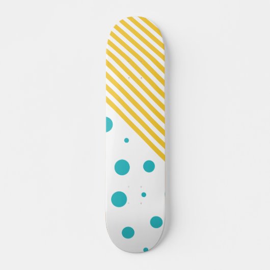 Skateboard Spots et rayures - Turquoise et Jaune (Devant)
