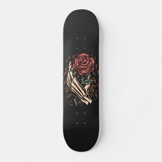 Skateboard Squelette tenant à la main Rose Fleur gothique Flo (Recto)