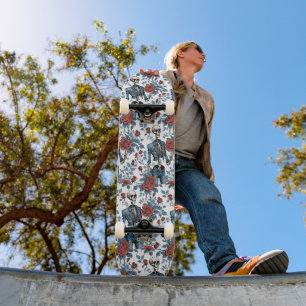 Skateboard Squelettes à la mode en veste de jean avec des ros