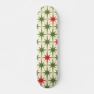 Skateboard Starbursts Moderne du Midsiècle Retro Crème Rouge 