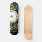 Skateboard Steampunk Arrière - plan turquoise avec Gears (Recto)