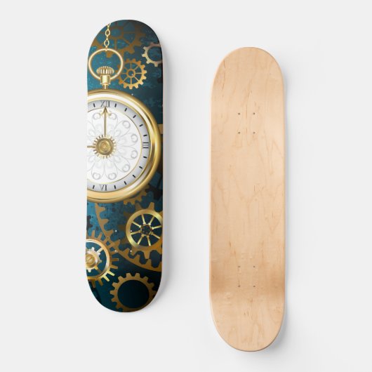 Skateboard Steampunk Arrière - plan turquoise avec Gears (Recto)