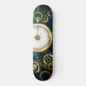 Skateboard Steampunk Arrière - plan turquoise avec Gears (Recto)