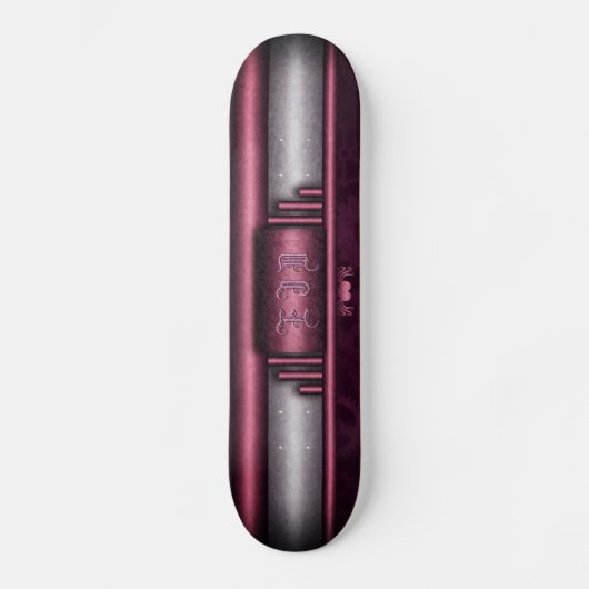 Skateboard Steampunk, coeur rose avec plaque d'immatriculatio (Recto)
