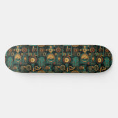 Skateboard Steampunk Gears Turquoise Red Gold (Horz)