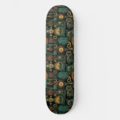 Skateboard Steampunk Gears Turquoise Red Gold (Recto)
