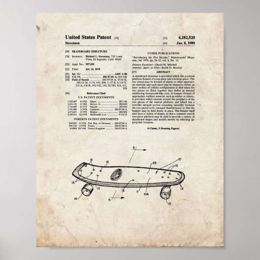 Skateboard Structure Patent - Oude look Poster (Voorkant)