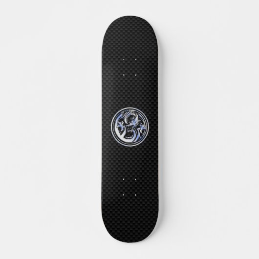 Skateboard Style Chrome badge Dragon sur Carbon Fibre Print (Devant)