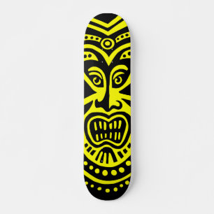 Skateboard Style de masque Tiki - Noir sur Jaune