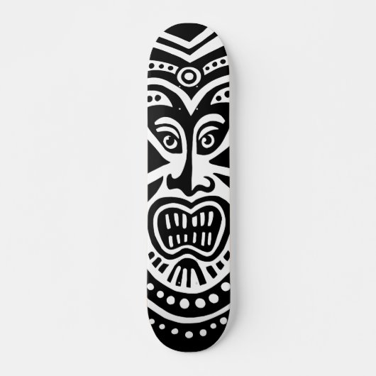 Skateboard Style Masque Tiki - Noir sur Blanc (Devant)