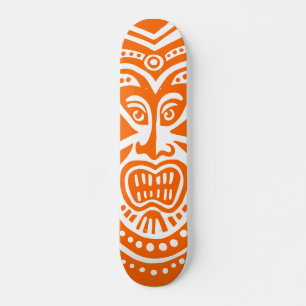 Skateboard Style Masque Tiki - Orange en blanc