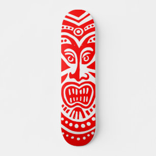 Skateboard Style Masque Tiki - Rouge sur bois (Retro)