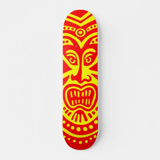 Skateboard Style Masque Tiki - Rouge sur Jaune (Devant)