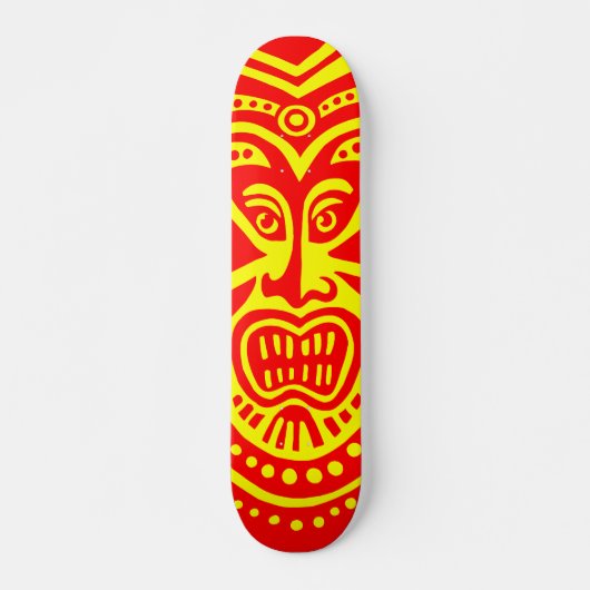 Skateboard Style Masque Tiki - Rouge sur Jaune (Rétro) (Devant)