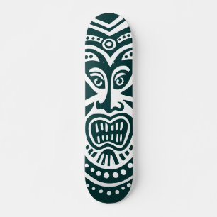 Skateboard Style Masque Tiki - Vert foncé sur bois (Rétro)