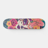 Skateboard Sugar crâne femme en portrait de couronne de fleur (Horz)