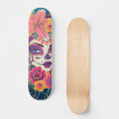 Skateboard Sugar crâne femme en portrait de couronne de fleur (Recto)