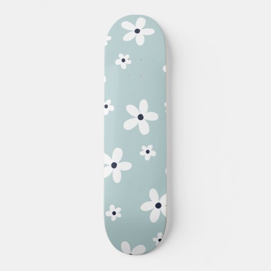 Skateboard Summer Boho Blue White Daisy Flowers (Recto)