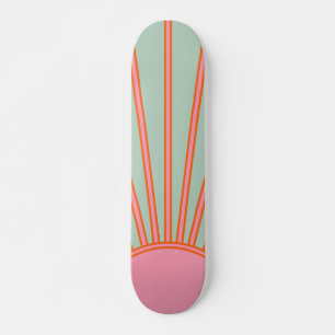 Skateboard Sun Sunrise Green And Pink Abstract Retro Sunshine