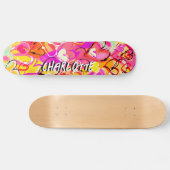 Skateboard Sunshine Bliss : Coeurs de graffitis jaunes et ros (Horz)