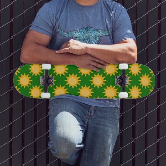 Skateboard Sunshine Sun Pattern Design On Green  (Extérieur 3)